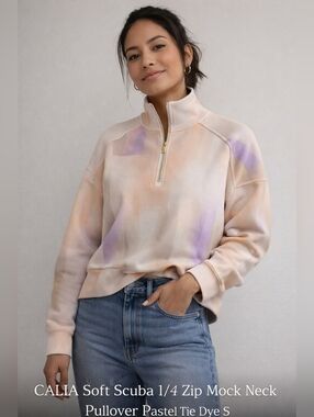 CALIA Soft Scuba 1/4 Zip Mock Neck Pullover Pastel Tie Dye S